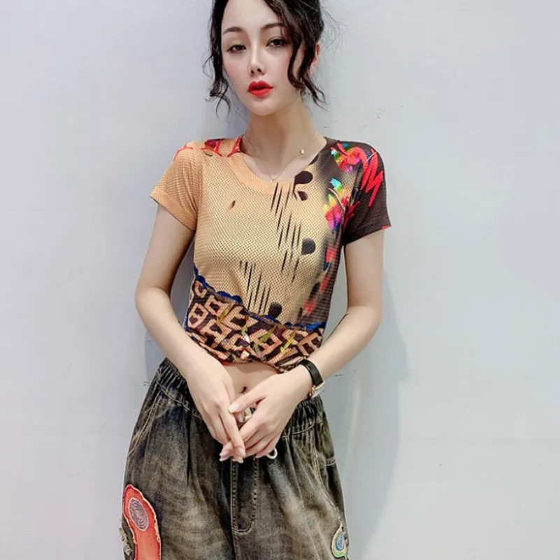 

Fashion Printing Bronzing Short-sleeved T-shirts Women 2020 Summer New Breathable Thin Section Style Tshirt Tide Tshirts Tops