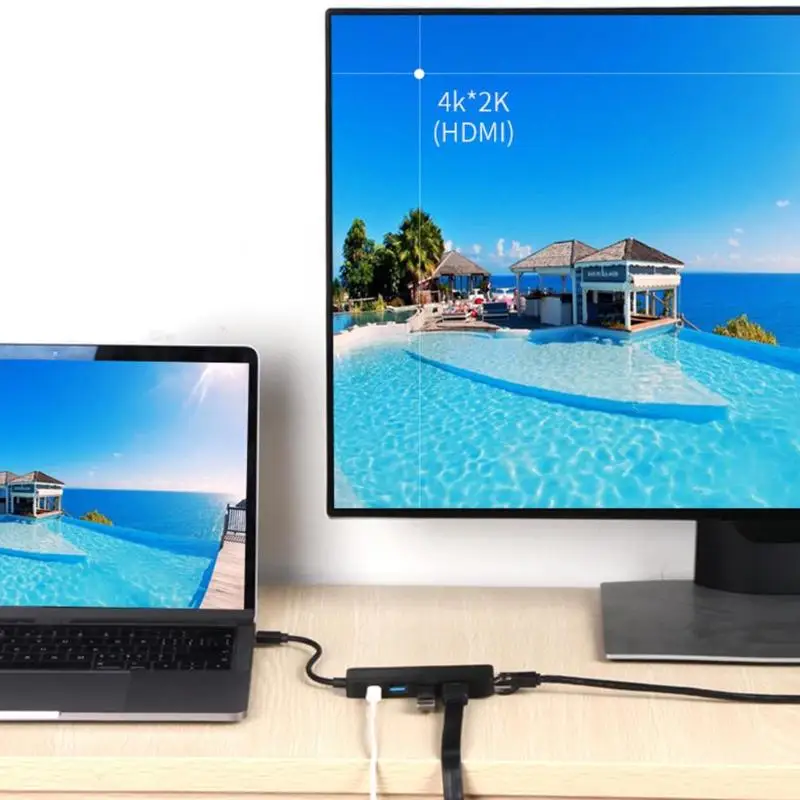 5 портов концентратор отличный прочный АБС, алюминий сплав тип-c для PD USB3.1/HDMI/RJ45/2 USB3.0 многофункциональная usb зарядка