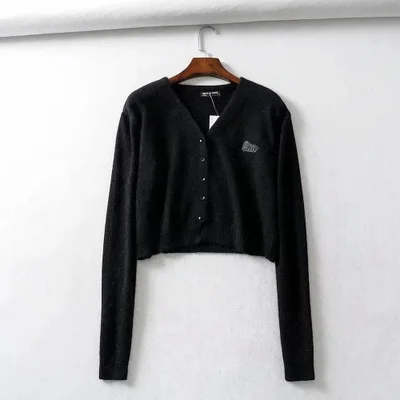 black knit sweater Мех кролика свитер зеленый orange фиолетового цвета хаки синий белый черный серый трикотажный вязаный свитер женский вязаный свитер-кардиган - Цвет: black knit sweater
