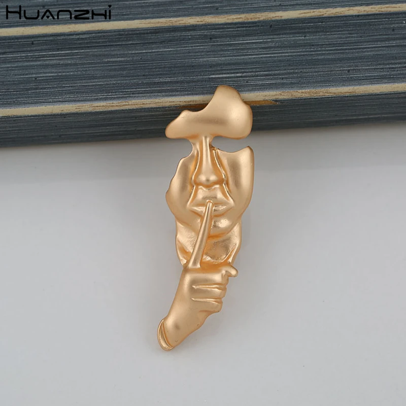 HUANZHI 2019 позолоченная матовая металлическая брошь с человеческим лицом винтажная