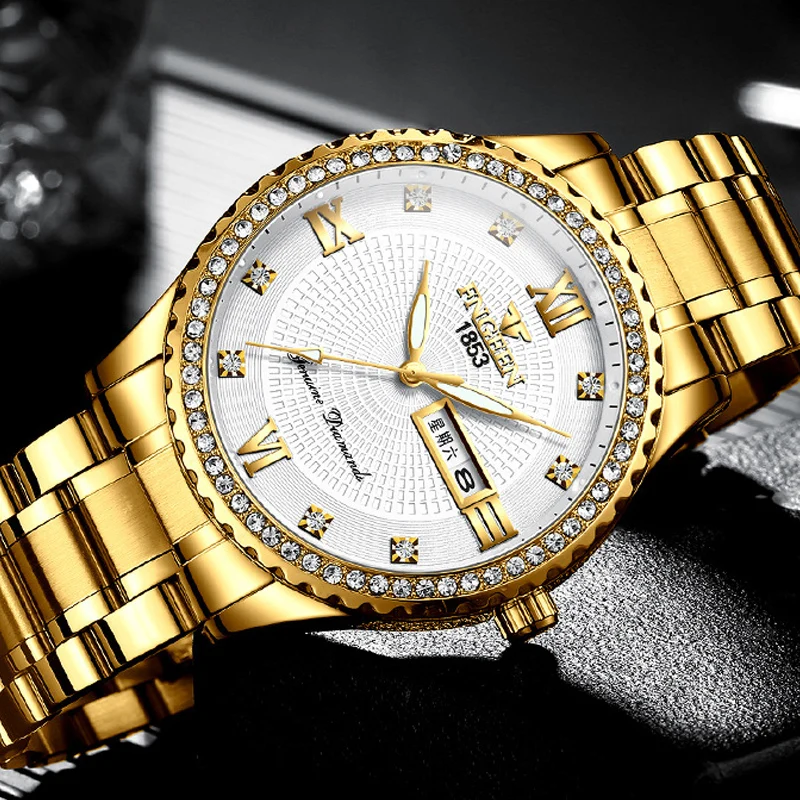 Men's Tuhao Gold Waterproof Luminous Super Bo Calendar Large Dial Non Mechanical Fashion Business Fshion Steel Band Watch