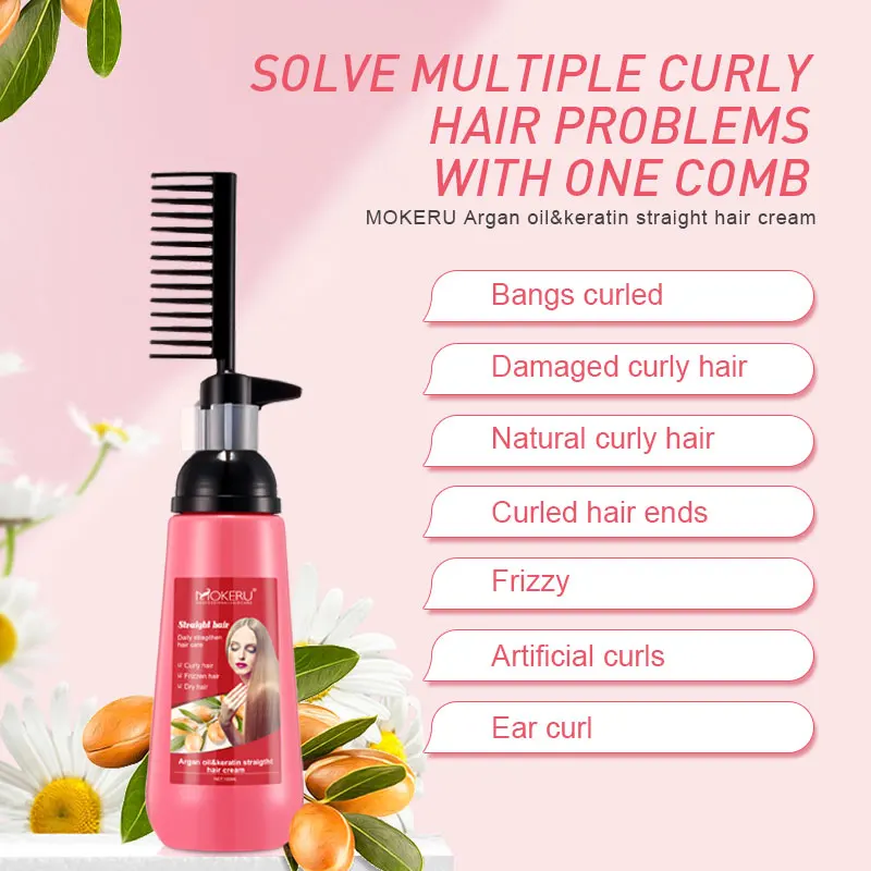 Mokeru 150ml Argan Oil Smoothing Shiny Hair Straightener Cream Natural Straight Hair Relaxer Cream for Woman Straightening