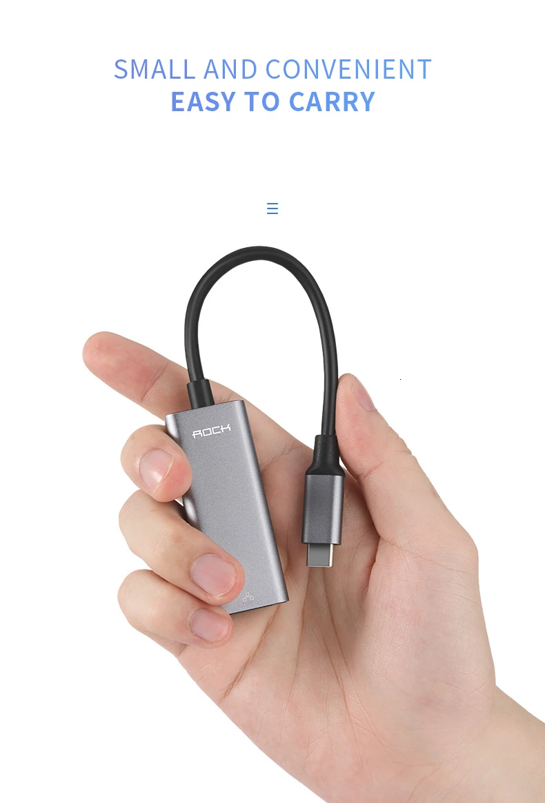 Rock type-C к Rj45 интегрированный дизайн металла текстуры концентратор Стыковочный модуль-преобразователь в Ethernet сетевой адаптер RJ45 USB-C телефон адаптер
