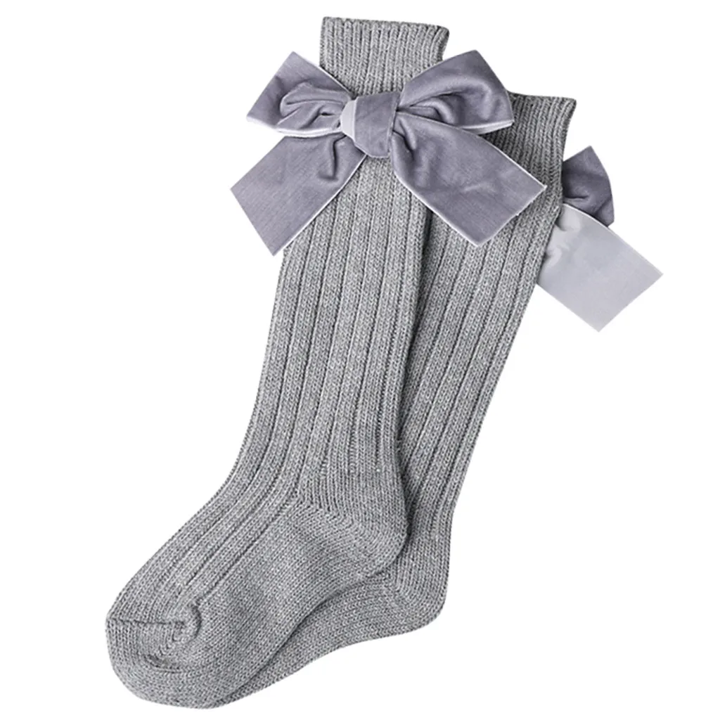 Autumn Winter New Born Baby Kids Soft Cotton Stockings Solid Color Girls Infant Warm Bowknot Leggings Knee High Sock