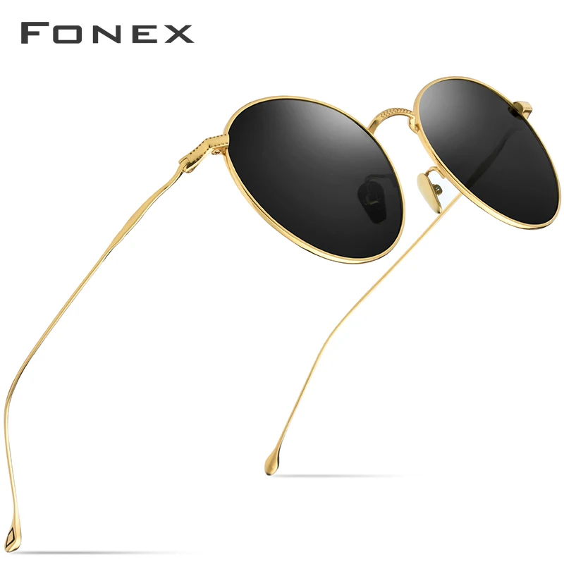 FONEX из чистого титана солнцезащитные очки мужские винтажные маленькие круглые поляризационные солнцезащитные очки для женщин Ретро Высокое качество UV400 оттенки 8508 - Цвет линз: Серый