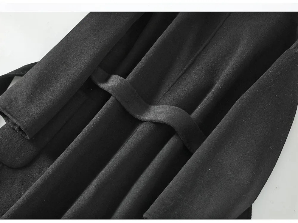 Женское осеннее зимнее Новое модное двухстороннее кашемировое пальто Женская Повседневная Свободная шерстяная куртка простая Длинная Верхняя одежда с поясом N59