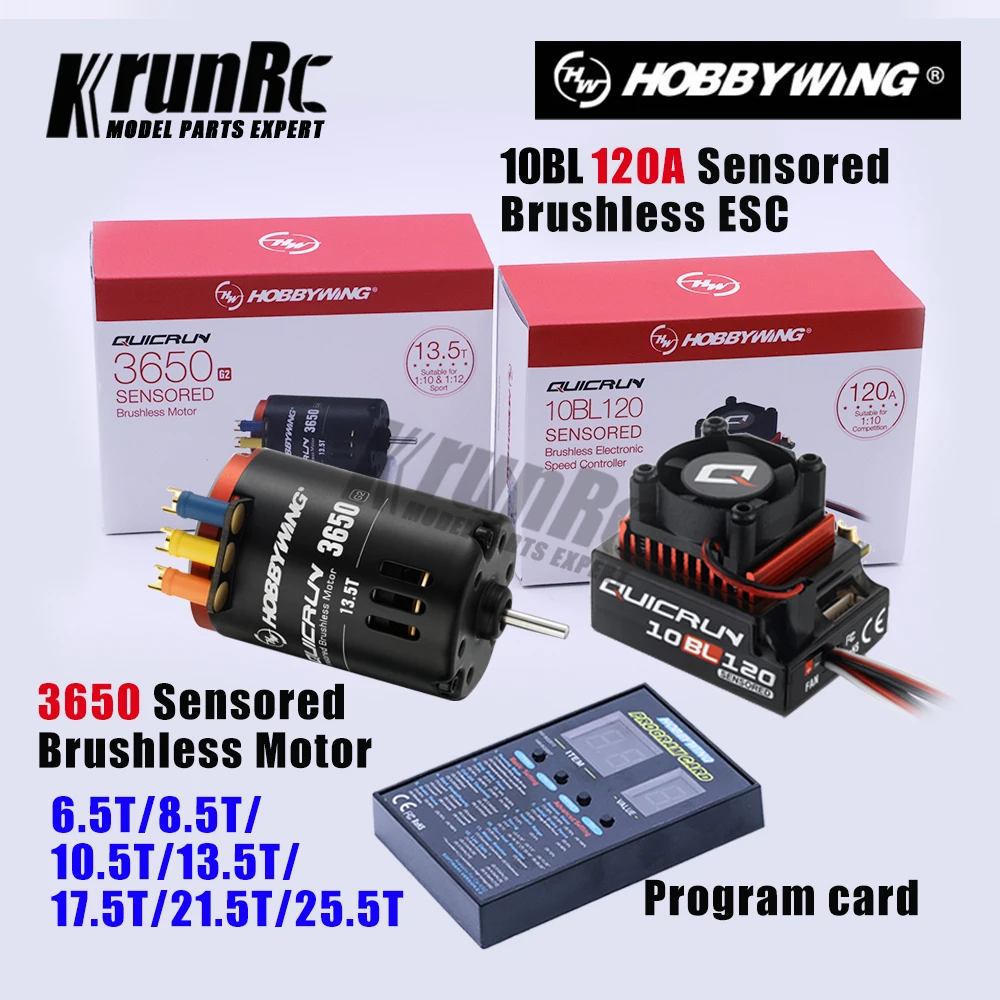 

HobbyWing QuicRun 3650 Sensored Brushless Mo G2 with QuicRun 10BL120 120A Sensored+LED Program Box General comb for RC 1/10 cars