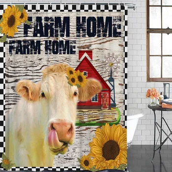 

Bathroom Shower Curtains Sunflower Farm White Cow Waterproof Polyester Fabric Shower Curtain Home Decoration Bathroom Curtain