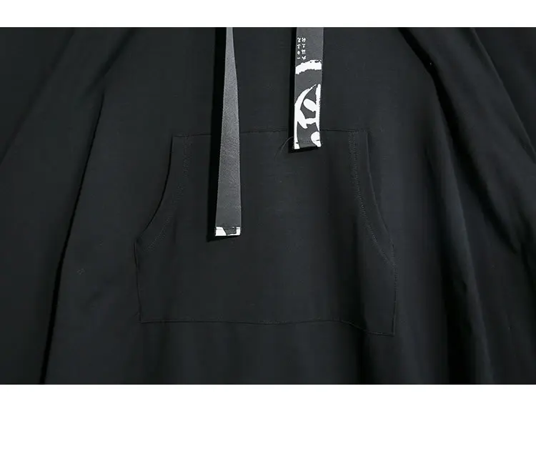 XITAO Tide/Черное мини-платье с асимметричным принтом, женская одежда, модное индивидуальное платье с капюшоном и воротником, простое осеннее платье GCC1427