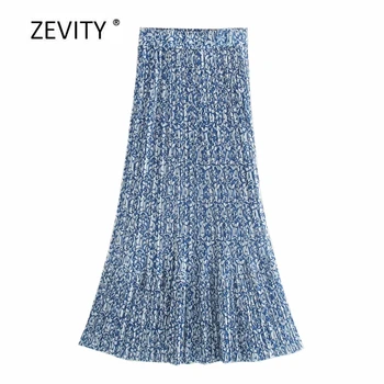 

2020 New Women Vintage printing pleated long skirt faldas mujer lady chic elastic waist patchwork vestido casual skirt QUN651