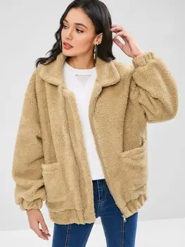 

Women's Fashion Zip Up Fluffy Winter Warm Coat Faux Fur Outwear