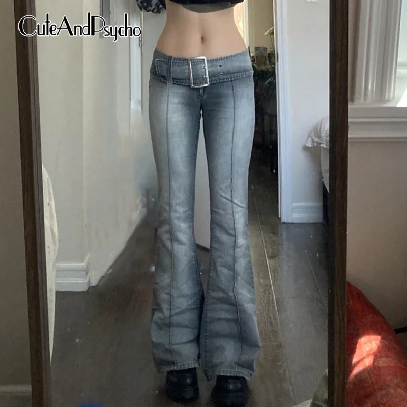 Low Waist Grunge Flare Jeans Women 