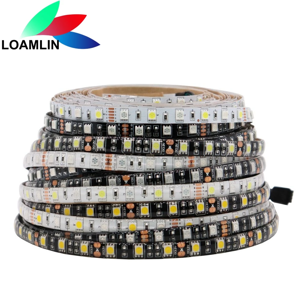 

LED Strip 5050 DC12V 60LEDs/m Flexible LED Light White/Black PCB RGB RGBW 5050 LED Tape 300LEDs 5m/Lot