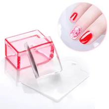 1 pc 레드 블루 클리어 핸들 직사각형 네일 스탬퍼 실리콘 젤리 헤드 스크레이퍼 네일 아트 도구(China)