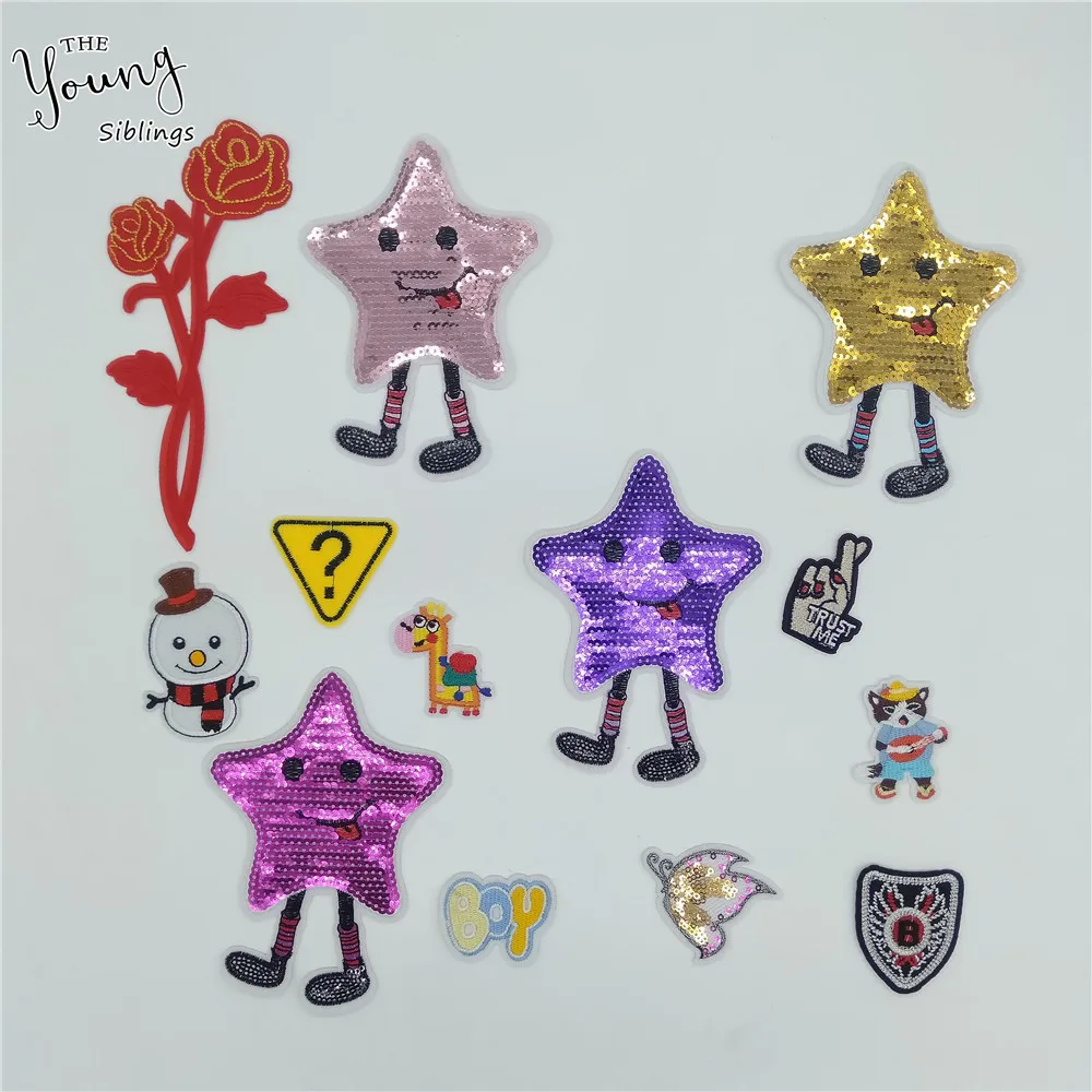 

Cartoon Embroidery Sequins Iron on patch Sewing Applique Badges Stripes patch DIY Kids Clothing Accessories Craft supplies