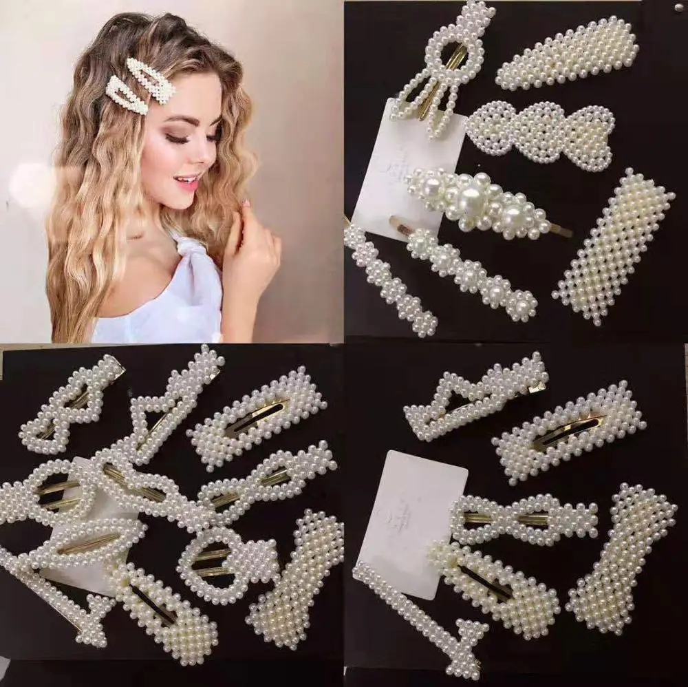 1SET Minimalist Metal Geometric Gold Hairpin Hair Accessories Imitiation Pearl Hair Clips for Women Girls Hair 3