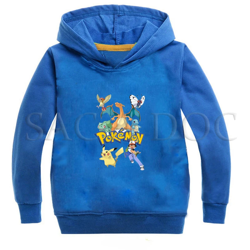 Толстовки для мальчиков с принтом «Покемон» на весну-осень одежда для детей детские толстовки с капюшоном для девочек Повседневный Спортивный пуловер