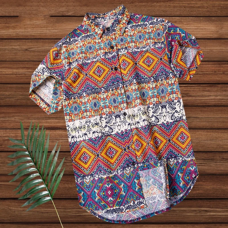 PEVSN Summer Mens Beach Hawaiian Shirt Tropical Short Sleeve Men Casual Loose Cotton Floral Shirts Clothing 5XL | Мужская одежда