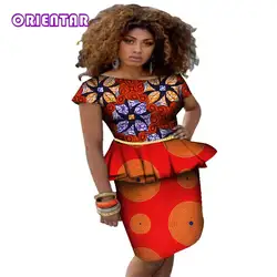 Новая африканская Дизайн Костюмы Африканский принт заклепки оборками сверху и Мини-юбки для Для женщин Базен Riche 2 шт. юбка комплекты WY463