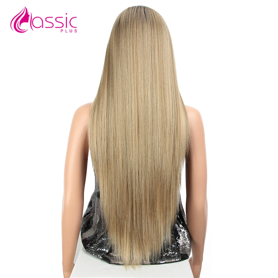 Classic Plus Long Straight Synthetic Lace Front Wig Natural hair Black Ash Blonde Lace Front Wig For Women 32 Inch Cosplay  Wig