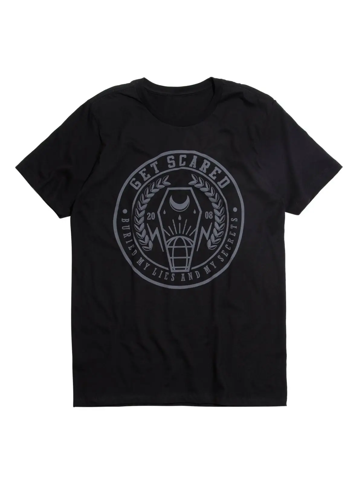 Get Scared Demons Coffin T-Shirt Mens Tee Music Rock Band Tee Classic Cotton Men Round Collar Short Sleeve Top Tee T SHIRT