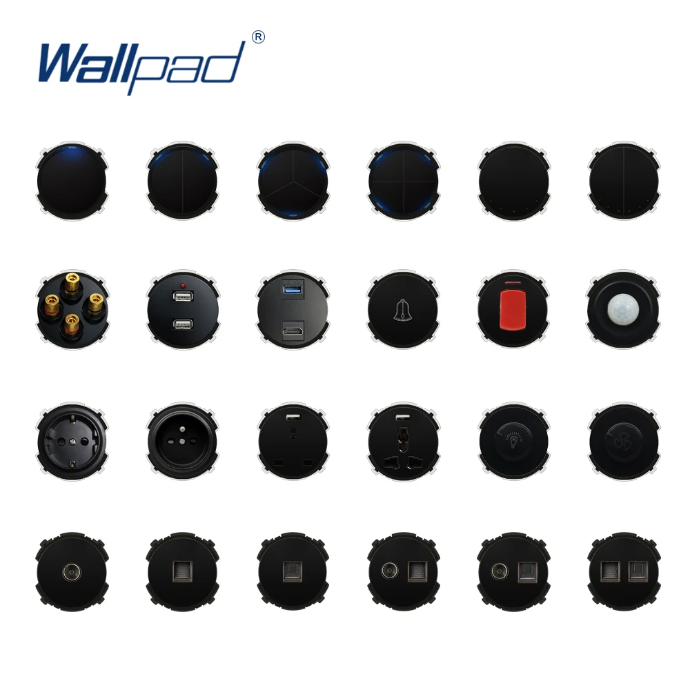

Wallpad Black Wall Light Switch LED Indicator Wall Power Socket Electrical Outlet Function Key Only DIY Free Combination