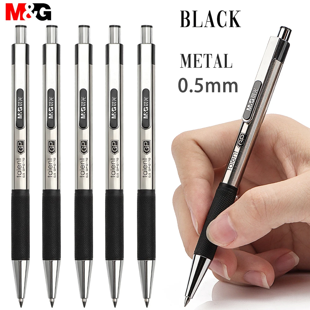 M&G Black Blue Red 12pcs/lot Metal Gel Pen 0.5mm netural Pens with Gel ink Pen writes refill for school