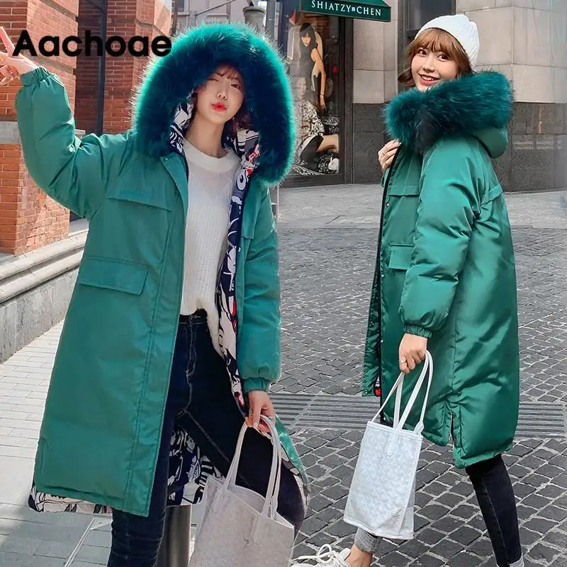 #*Cheap Women Parka Coats 2019 Fashion Double Sided Wear Thicken Long Jacket Space Cotton Padded Fur Collar Hooded Winter Warm Coat