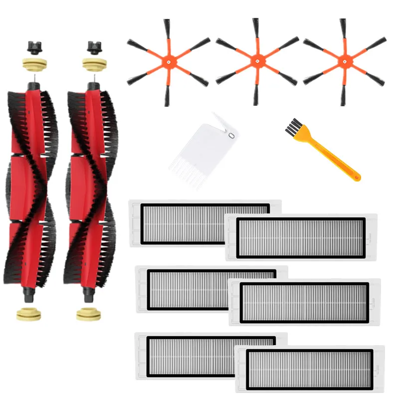 

2xDetachable Main Brush+3xOrange 6-Arm Side Brush+6xFilter+2xCleaning Brush for Xiaomi / Roborock S50 S51 S55 S5 S6 Robot Vacuum