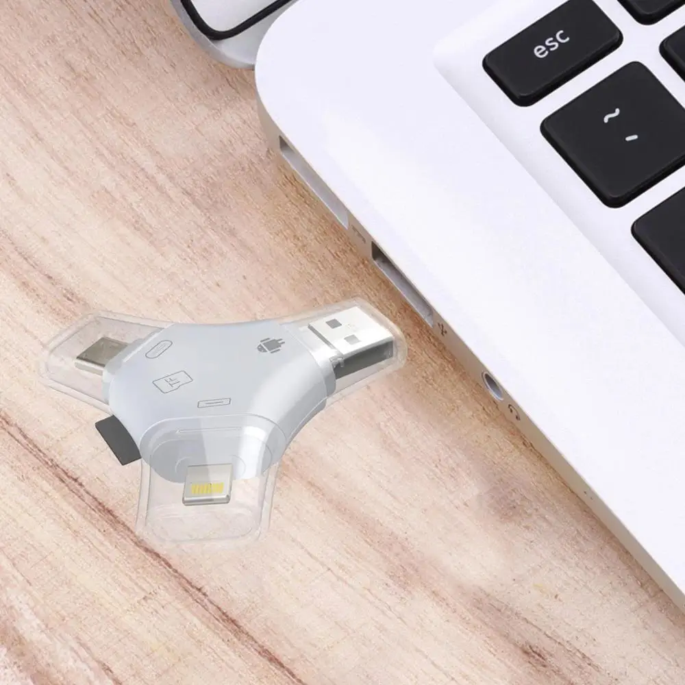 Портативный 4 в 1 type C Micro 8pin USB 2,0 портативный пластиковый SIM TF кард-ридер писатель мобильный телефон/ПК OTG