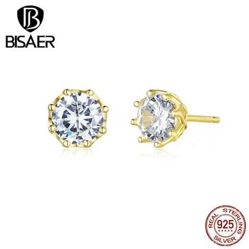 

Zircon Earrings BISAER Hot Sale 925 Sterling Silver Luminous Cubic Zircon Small Stud Earrings for Women Sterling Silver Jewelry