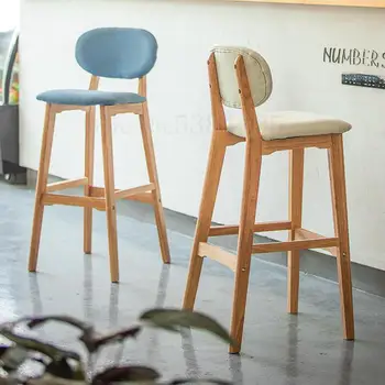 

Nordic Solid Wood Bar Chair Backrest Domestic Bar Stool Modern Simple Front Desk Bar Chair Creative High Stool