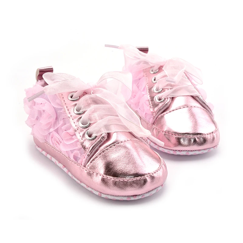 1 пара; обувь для маленьких девочек; сезон весна-осень; детская обувь на мягкой подошве с розовыми розами; кружевная обувь для малышей; 3 размера; Прямая поставка