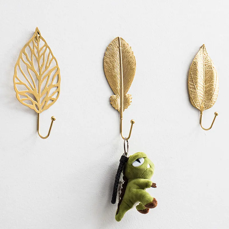 Golden Leaf Shaped Hook Purse Coat Rack Key Hanger Wall Hanging Decor Clothes Rack Clothes Hook