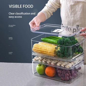 

PET Plastic Refrigerator Organizer Food Vegetable Fruit Egg Dumpling Storage Box Kitchen Refrigerator Freezer Storage Container