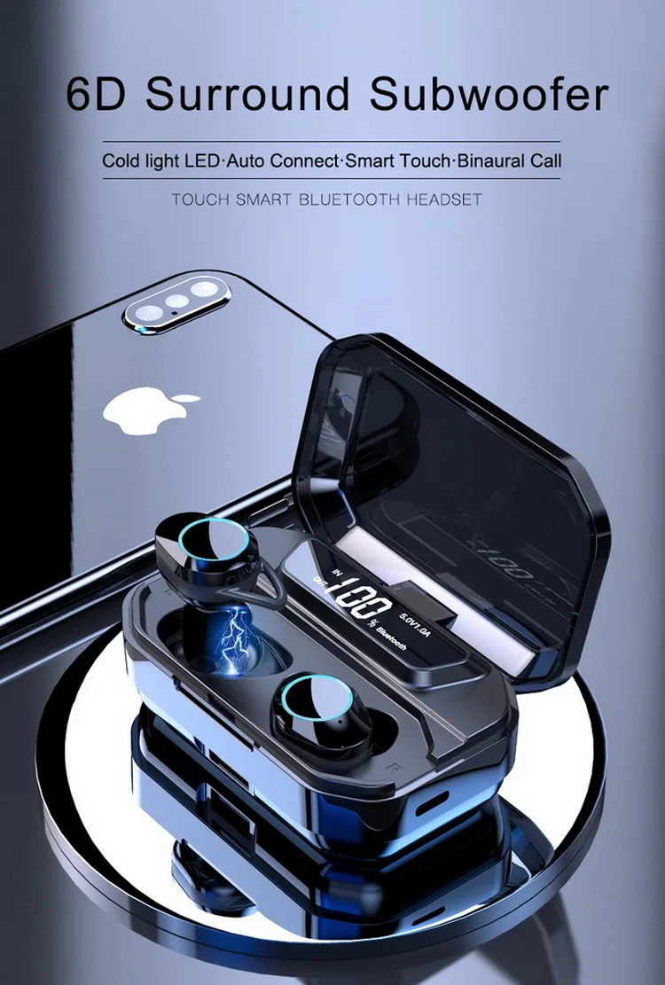 Bluetooth V5.0, стерео наушники, беспроводные, IPX7, водонепроницаемые, сенсорные наушники, гарнитура, 3300 мАч, батарея, светодиодный дисплей, type-c, чехол для зарядки