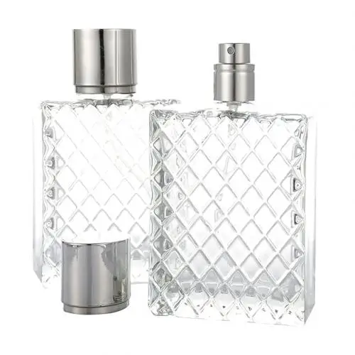 Transparent 100ml 100 мл квадратная сетка портативная прозрачная дорожная многоразовая пустая стеклянная бутылка для духов портативный дорожный косметический контейнер флакон для духов - Цвет: Transparent 100ml