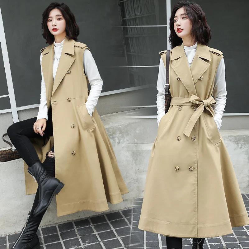 

New Style Korean-style Sleeveless Vest Loose-Fit Slimming Vest Mid-length Trench Coat Women's