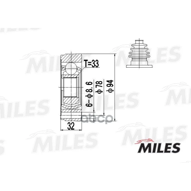 Шрус Audi 80/100/Vw G2/G3/Passat 1.3-1.8 72-94 Внутр. Miles Ga10004 Miles арт. GA10004