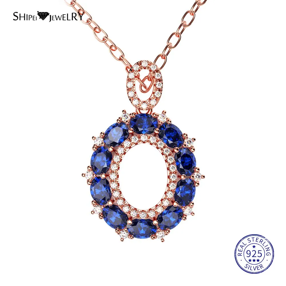 Shipei стерлингового серебра 925 пробы ювелирные изделия Желтое золото розовая, золотая, овальная Сапфировая подвеска ожерелье для женщин Подарок на годовщину - Цвет камня: RoseGold-Blue