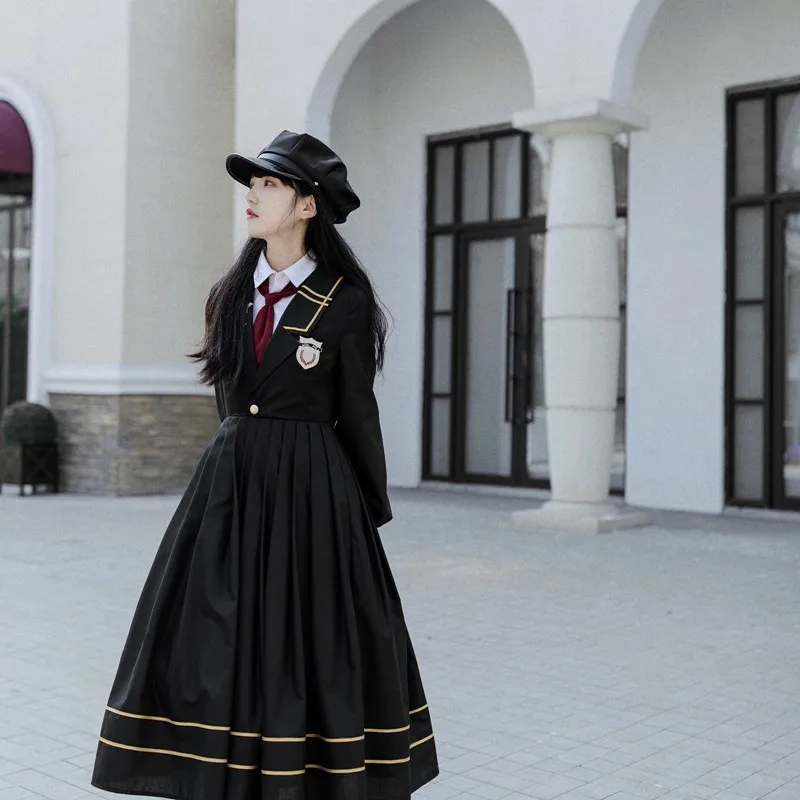 Vestido largo estilo Lolita gótico para chica, ropa estilo universitario, Victoriano, Medieval, Kawaii, japonés, militar, Lolitas Op, color de Lolita| - AliExpress