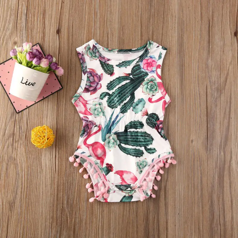2020 Summer Newborn Infant Baby Girl Sleeveless Leopard Cactus Romper Jumpsuit Cotton Outfit Casual Clothes New Arrival