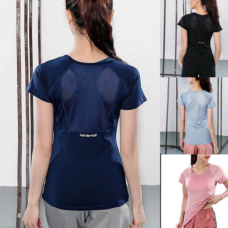 Quick Dry Short Sleeve Sports T-Shirt Gym Clothes Yoga Shirt Workout Tops For Women Fitness