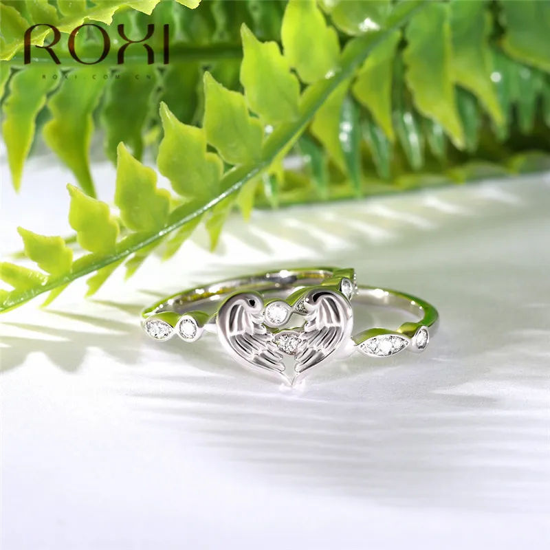 ROXI новые модные парные Кольца Крылья Ангела свадебные кольца в форме сердца для мужчин и женщин обручальные кольца ювелирные изделия вечерние подарки