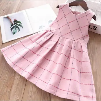 

girl wool plaid dresses 2019 fall kids sleeveless dress fashion high-grade children party dress fashion sweet girl clothing