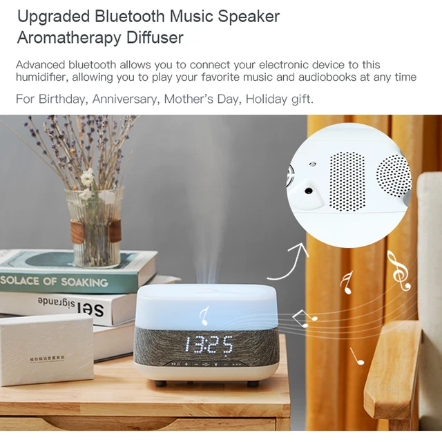 Essential Oil Aroma Diffuser Air Humidifier 300ML Ultrasonic Mist Maker Night Light Bluetooth-Compatible Audio Alarm Clock Home 3