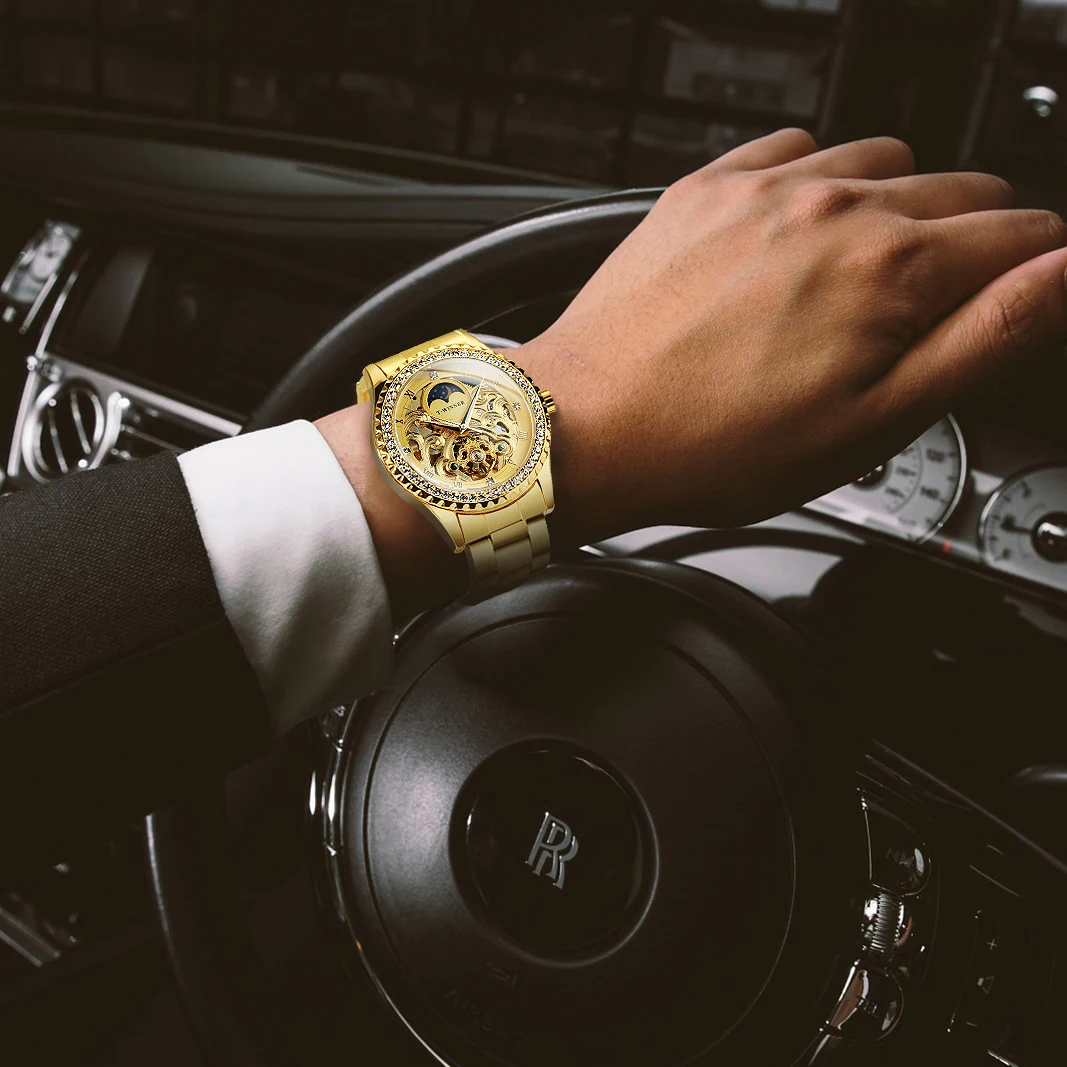 Gewinner Gold Skelett mechanische Uhren Luxus Diamant Vintage