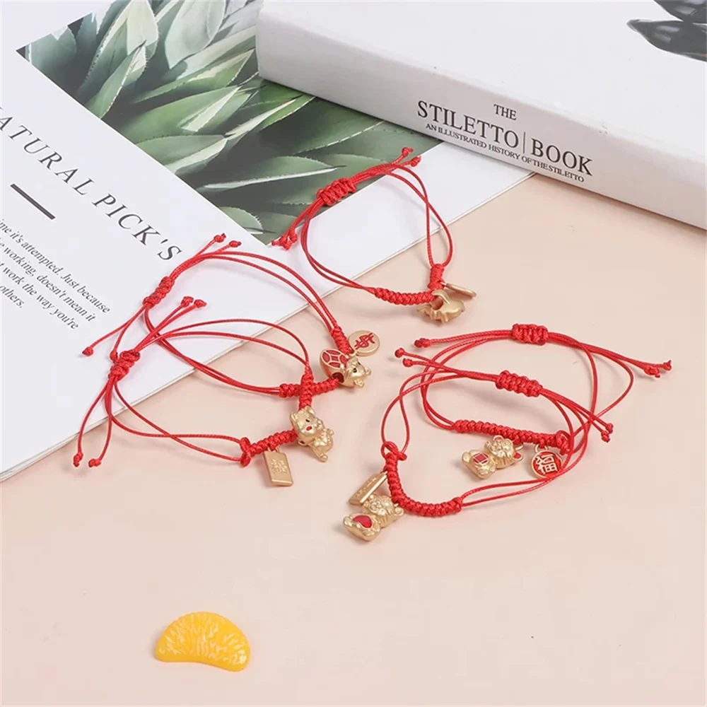 Smiley Tiger Chinese Zodiac Red String Bracelet (24K) – Popular J