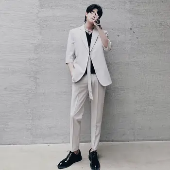 

2020 Spring And Autumn New Youth Popular British Style Men's Solid Color Loose Single Button Suit Fashion Casual Trousers Suit