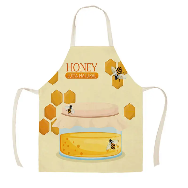 1Pcs Kitchen Natural Honey moon Bee Apron Sleeveless Cotton Linen Aprons for Men Women Home Cleaning Tools WQ1294